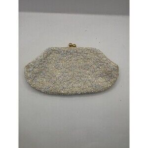 Vtg Micro Beaded Hand Made Sequins Beads Floral Purse Clutch Made in Hong Kong